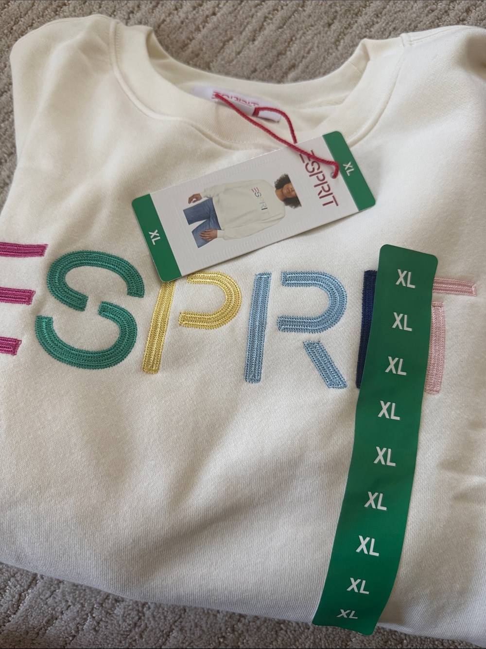 Esprit Cream Crewneck Sweatshirt with Multicolor Logo - Picture 2 of 2